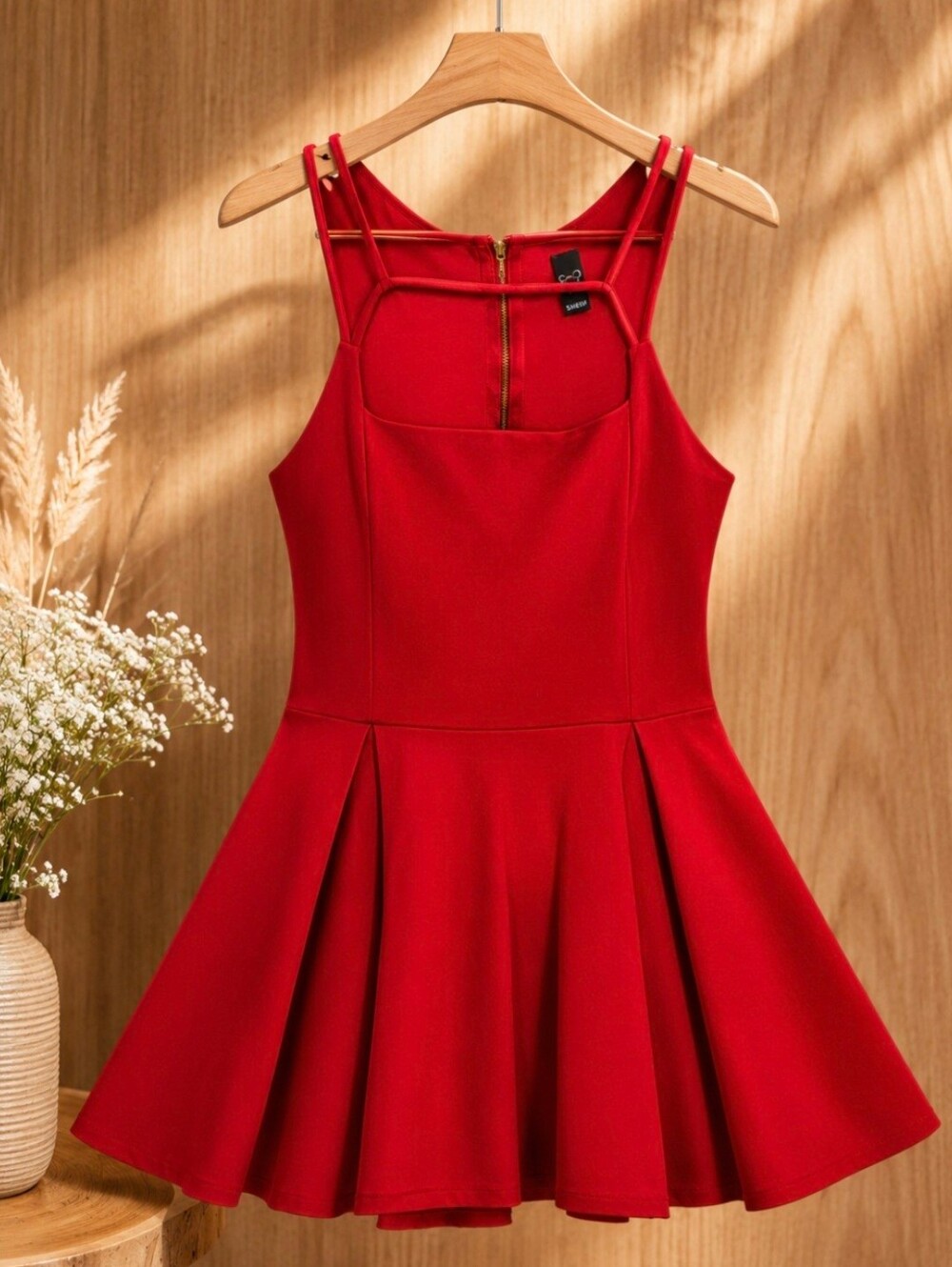 Windsor Red Square Neck Strappy Mini Dress - Medium
